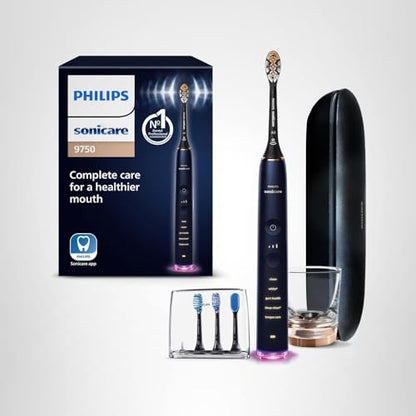 Philips Sonicare DiamondClean Smart 9750 toothbrush with app, pressure sensor, 5 modes, 3 intensities, brush head detection, lunar blue.