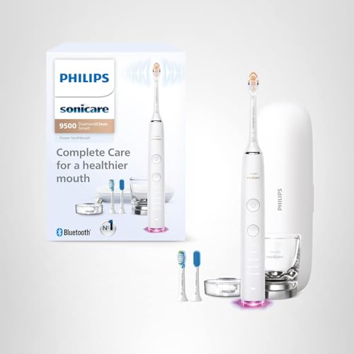 Philips Sonicare DiamondClean 9500 smart toothbrush with app, pressure sensor, 5 modes, 3 intensities, brush head detection, white.