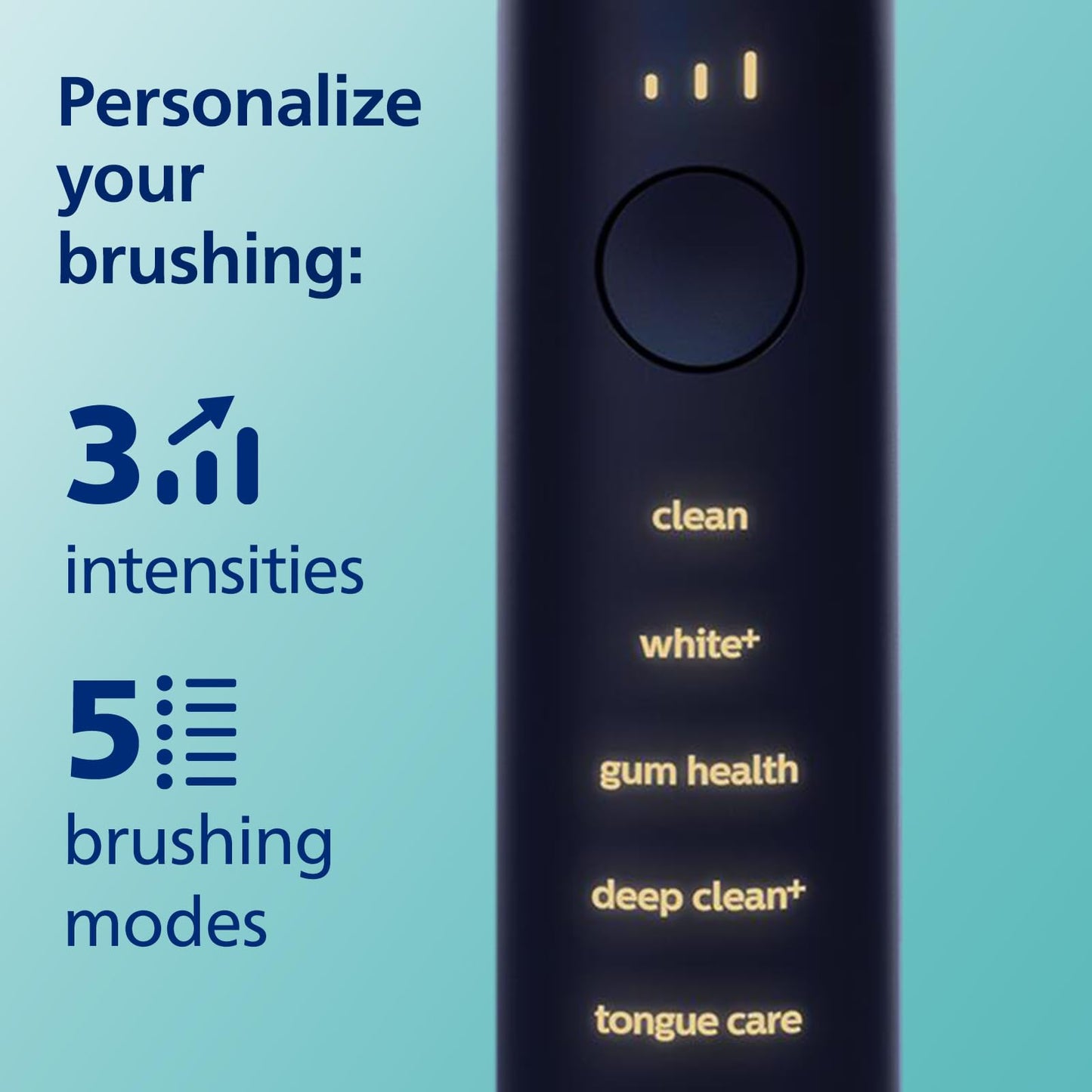 Philips Sonicare DiamondClean Smart 9750 toothbrush with app, pressure sensor, 5 modes, 3 intensities, brush head detection, lunar blue.