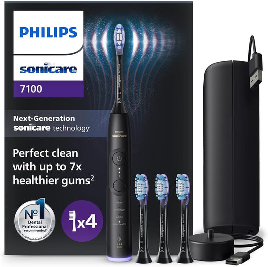 Philips Sonicare 7100 electric toothbrush with app, 4 modes, 3 intensities, pressure alert, timer, navy blue, HX7421/08.