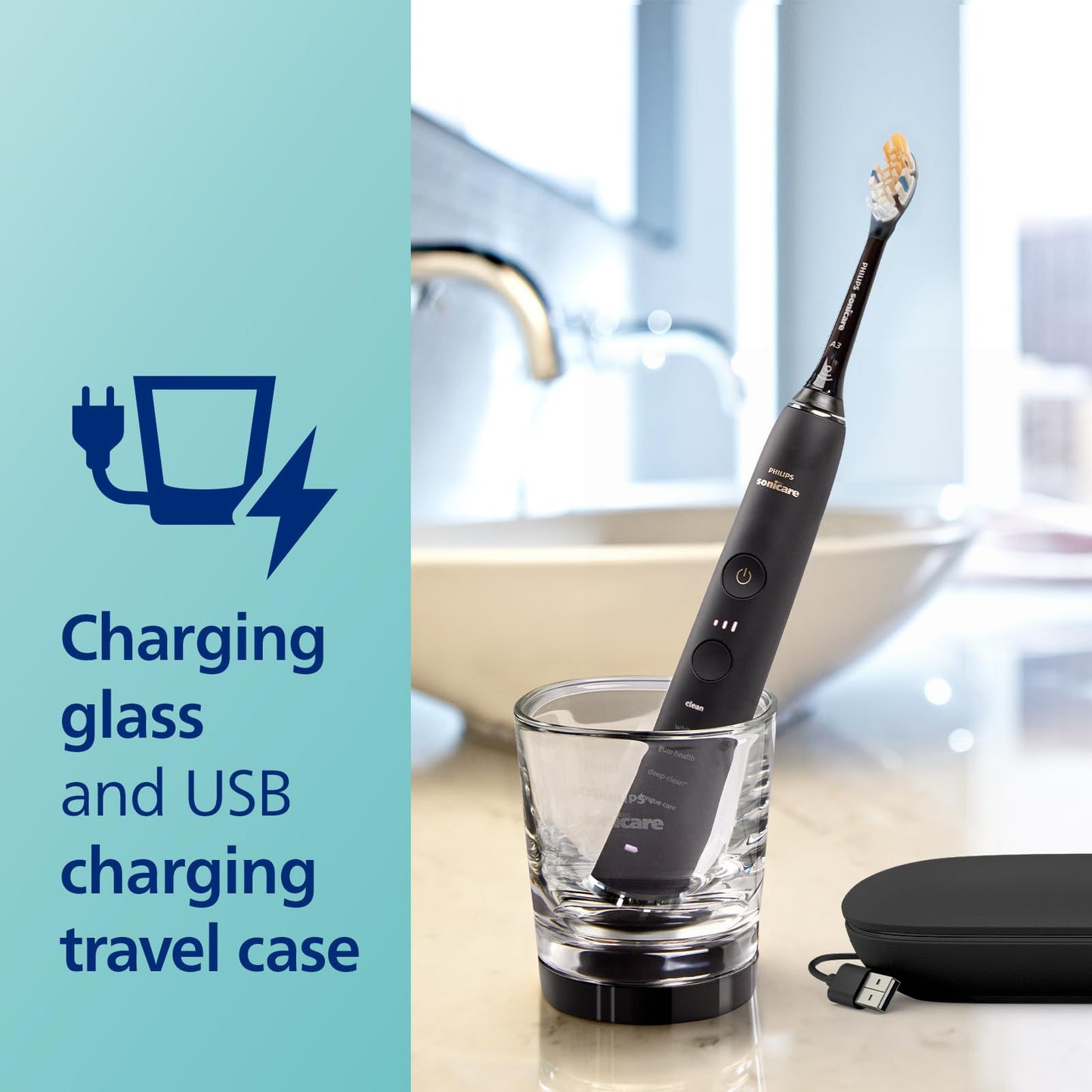 Philips Sonicare DiamondClean 9500 smart toothbrush with app, pressure sensor, 5 modes, 3 intensities, brush head detection, black.