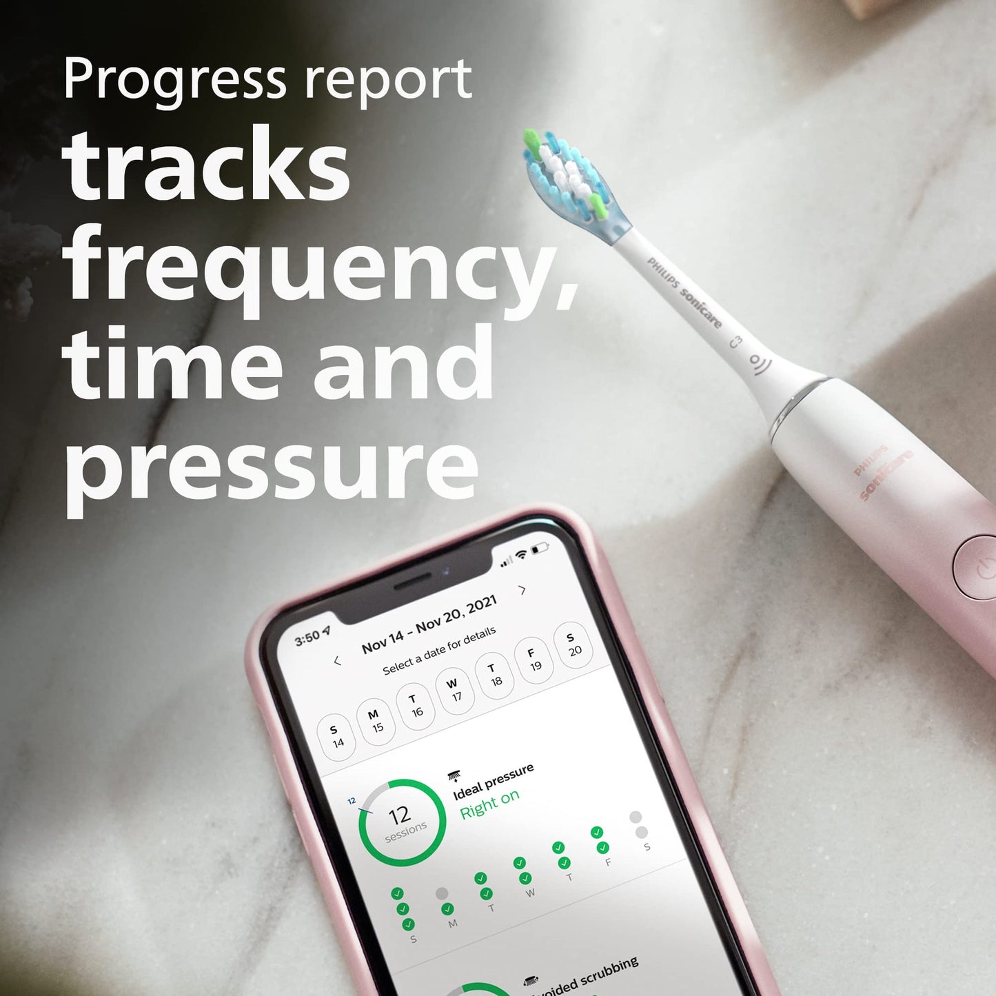 Philips Sonicare DiamondClean 9000 toothbrush with app, pressure sensor, 12 settings, reminder, charger, travel case, pink, HX9911/90.