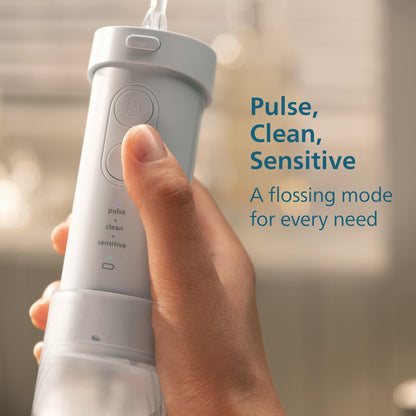 Philips Sonicare Compact Flosser 1000 (blue) with ProtectiveClean 5300 toothbrush and 2-pack nozzles bundle.