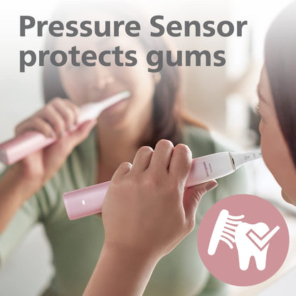 Philips Sonicare DiamondClean 9000 toothbrush with app, pressure sensor, 12 settings, reminder, charger, travel case, pink, HX9911/90.