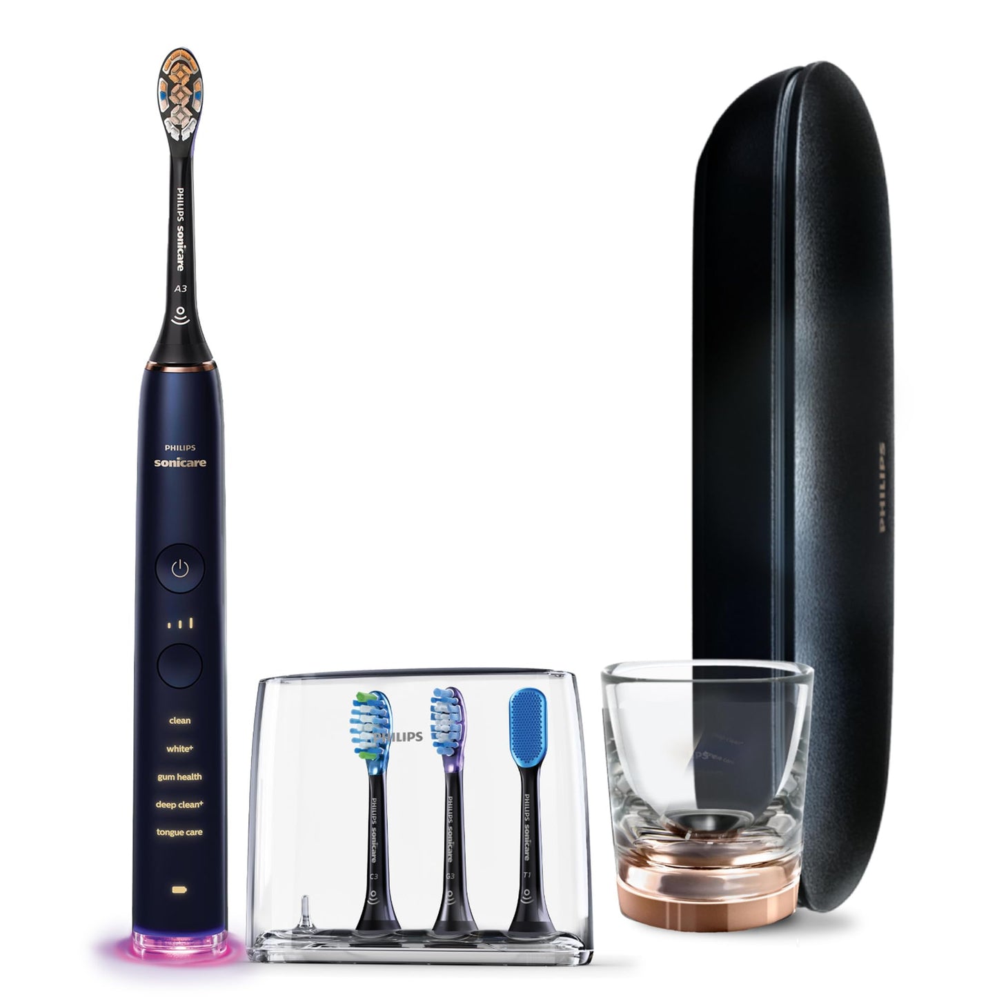 Philips Sonicare DiamondClean Smart 9750 toothbrush with app, pressure sensor, 5 modes, 3 intensities, brush head detection, lunar blue.