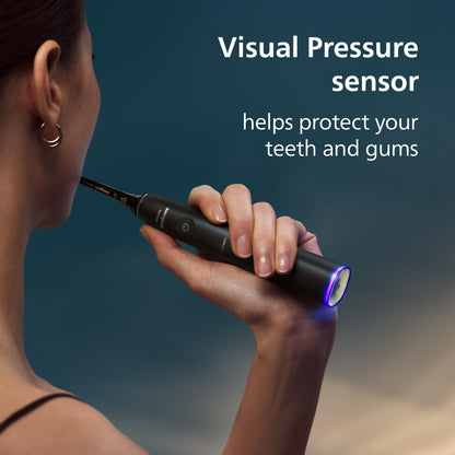 Philips Sonicare DiamondClean 9900 Prestige toothbrush with SenseIQ, AI app, 5 modes, 3 intensities, travel case, midnight blue.