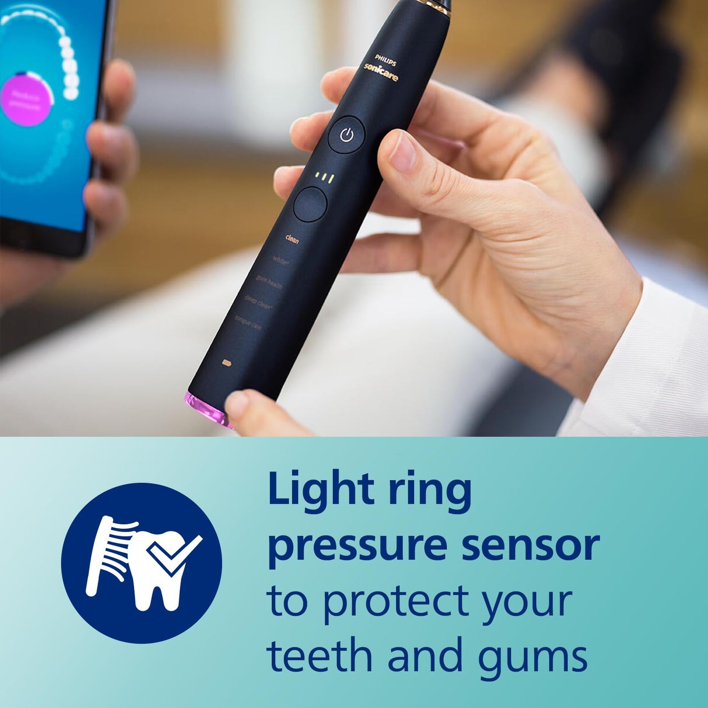 Philips Sonicare DiamondClean Smart 9750 toothbrush with app, pressure sensor, 5 modes, 3 intensities, brush head detection, lunar blue.